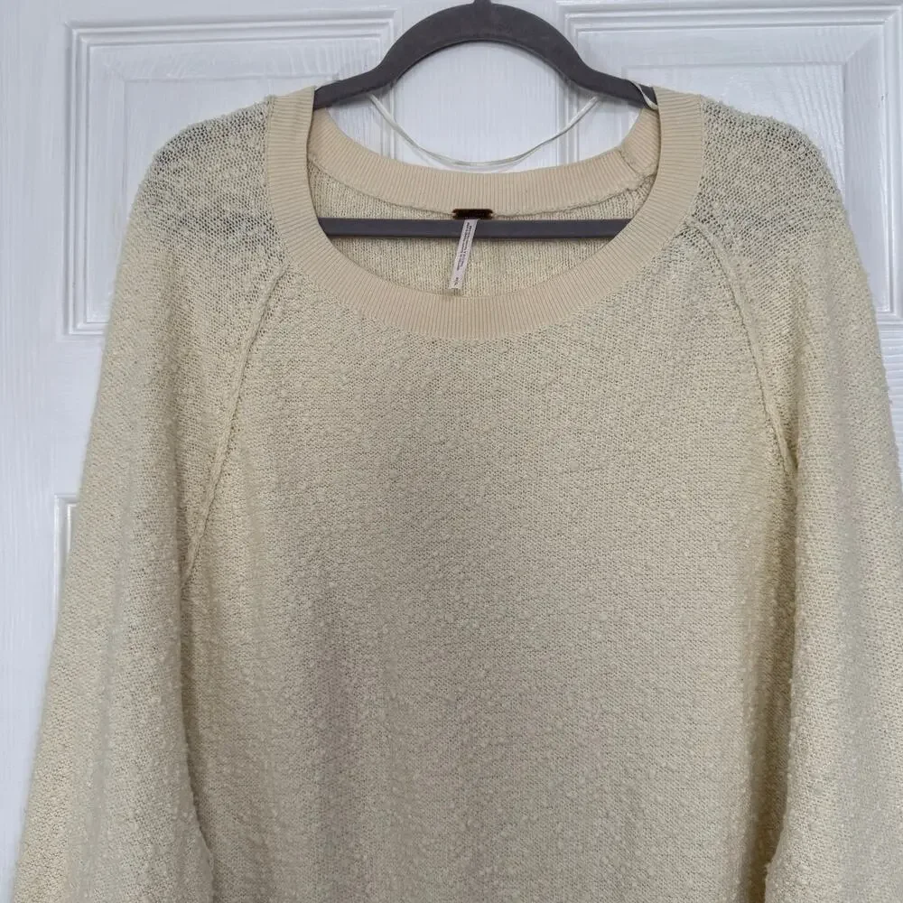 Free People Women's Cream Textured Oversized Bishop Sleeve Sweater Size Small
